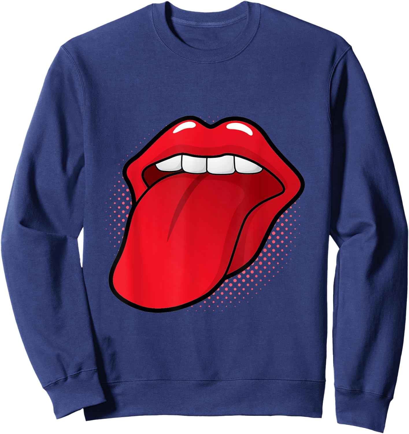 Tongue Out Red Lips Kissing Mouth Lipstick Kissing Lick Sweatshirt - Sweatshirt | Navy