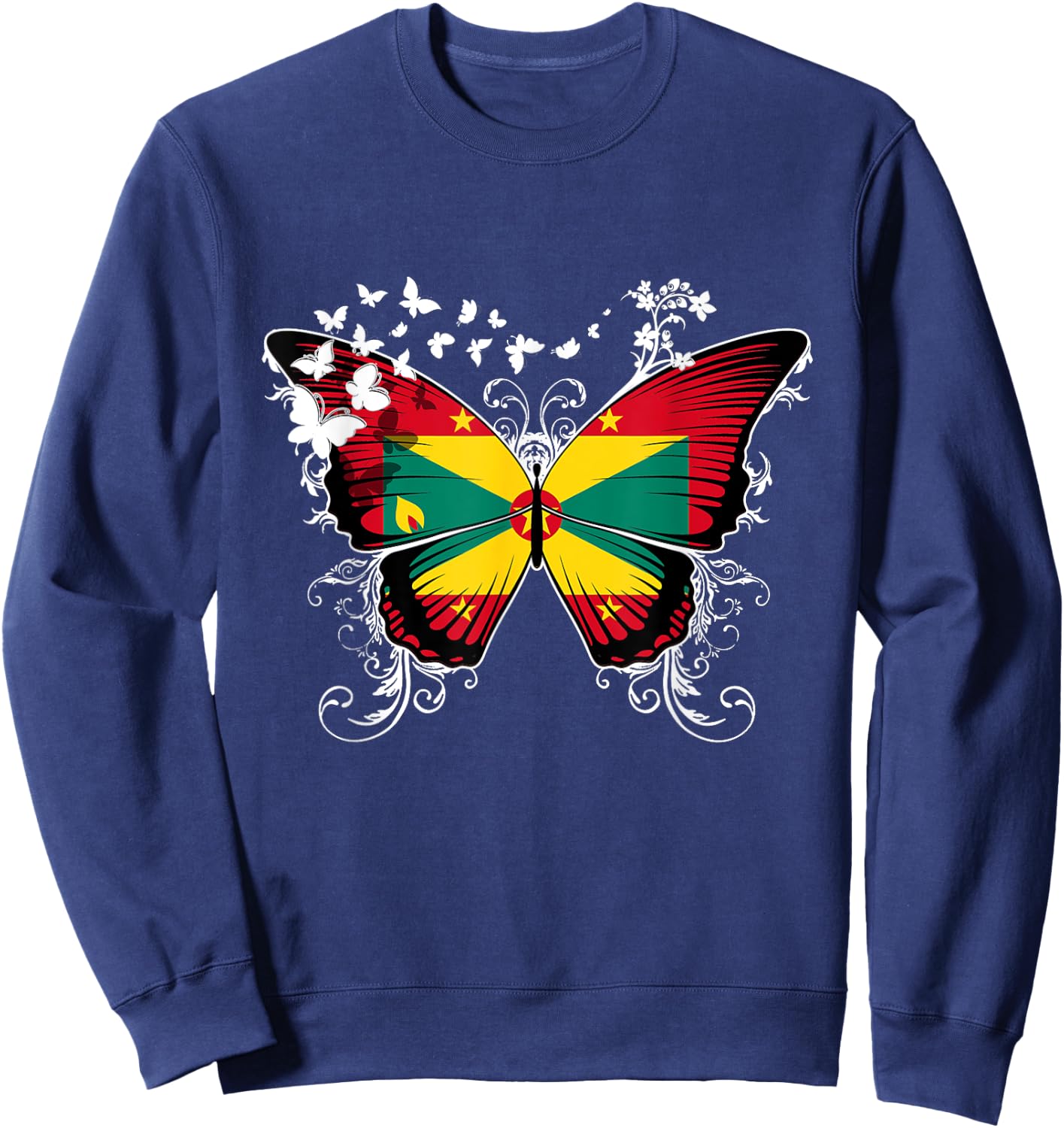 Grenada Flag Shirt Butterfly Graphic T Shirt Sweatshirt - Sweatshirt | Navy
