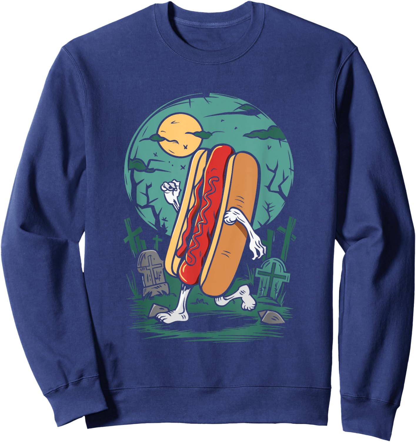 Hot Dog Zombie - Vintage Creepy Zombie Halloween Lover Men Women Kids Sweatshirt - Sweatshirt | Navy