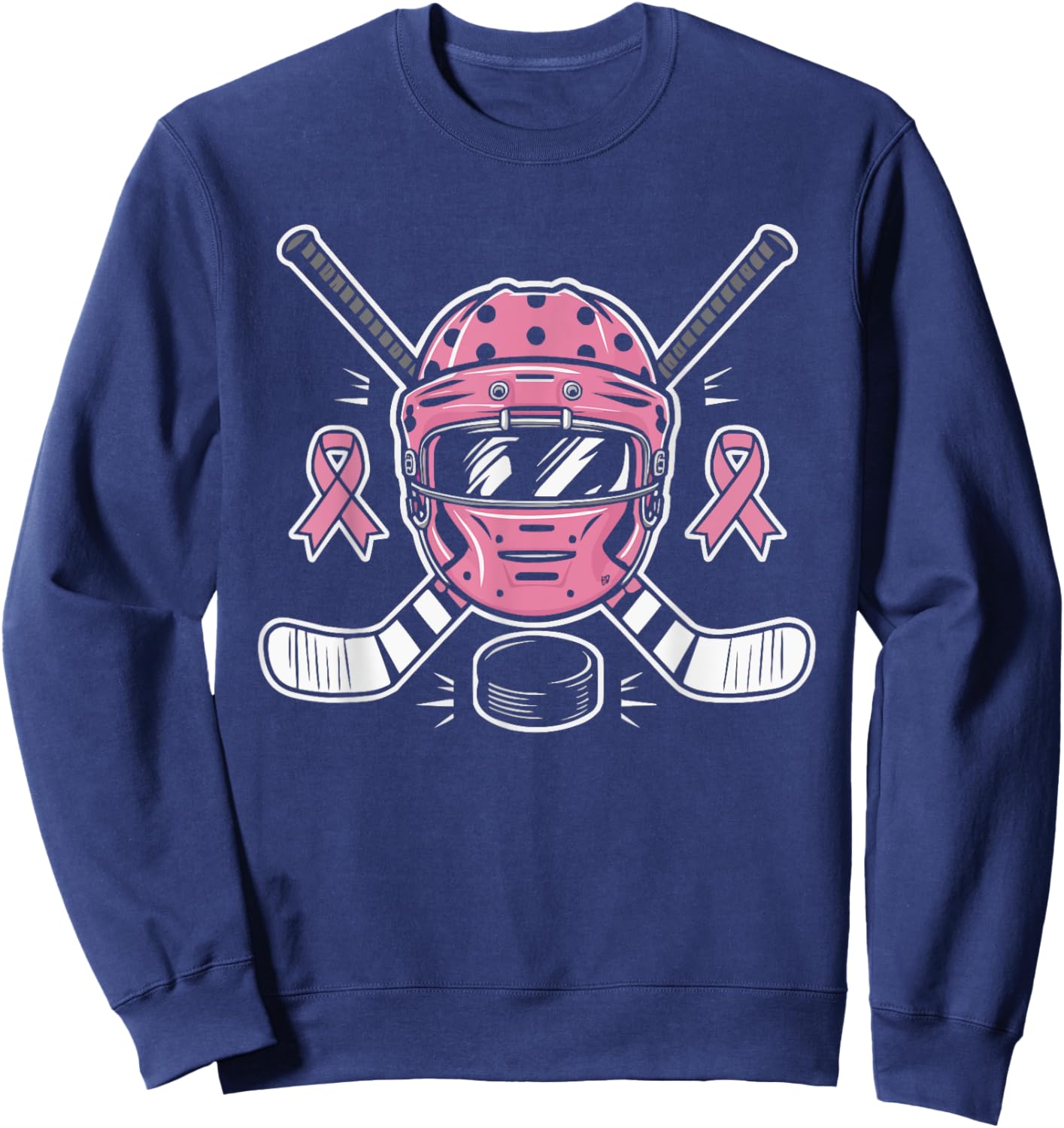 Ice Hockey Breast Cancer Awareness Month Pink Ribbon Sweatshirt - Sweatshirt | Navy