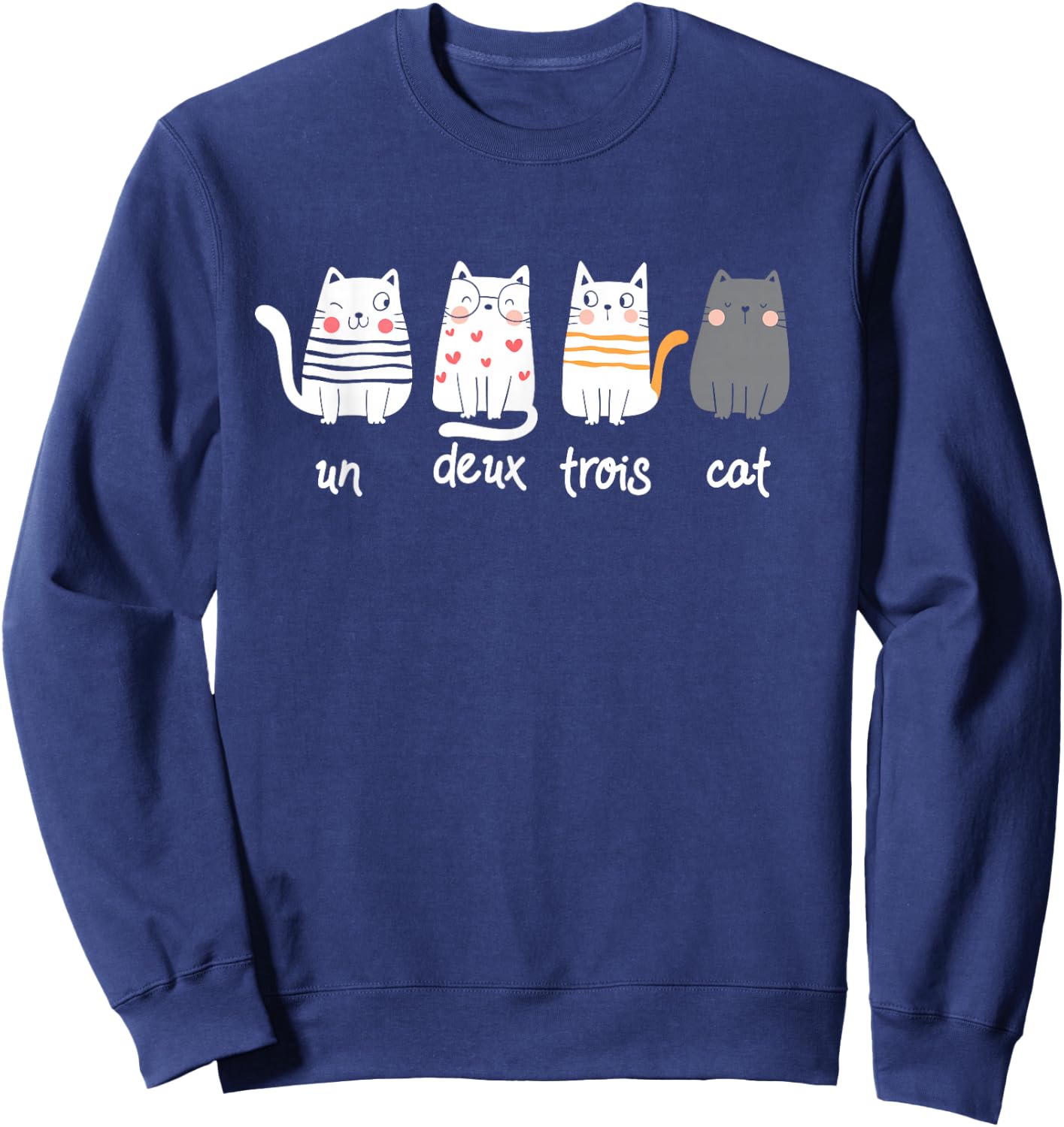 Funny French Cat Graphic Un Deux Trois Cat Sweatshirt - Sweatshirt | Navy