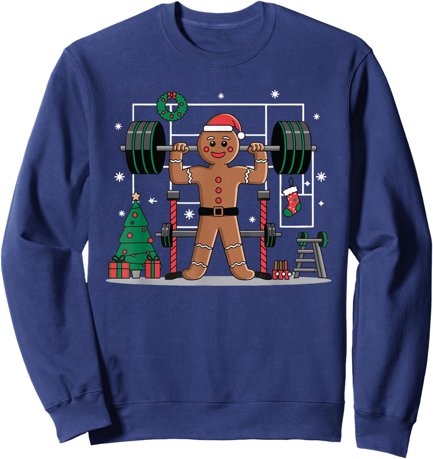 Gingerbread Weightlifting Workout Bodybuilding Sweatshirt - Sweatshirt | Navy