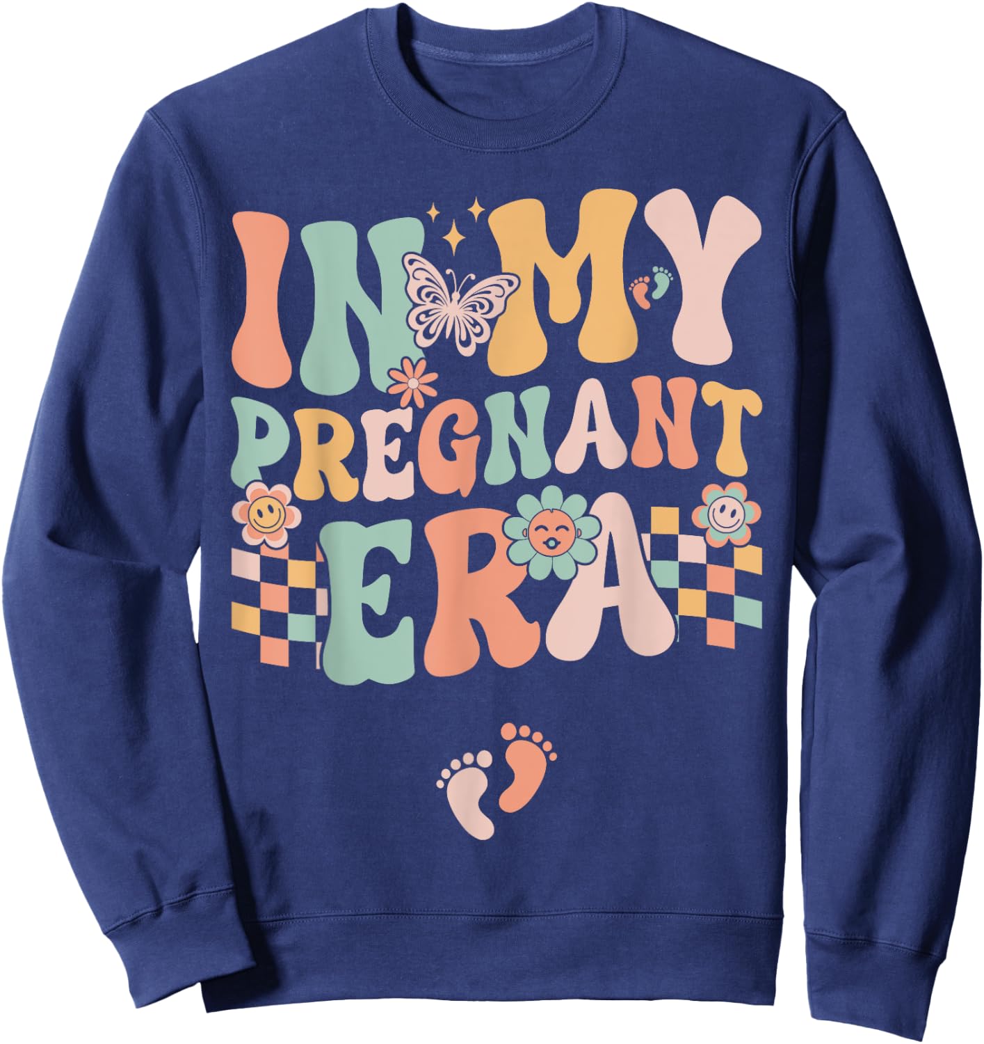 In My Pregnant Era Groovy Pregnancy Reveal Sweatshirt - Sweatshirt | Navy