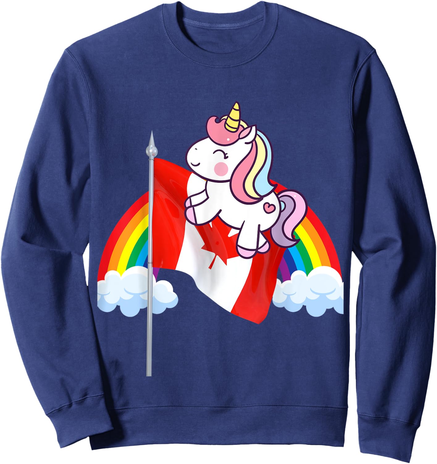 Unicorn Riding Canada Flag Boys Girls Women Kids Canadian Sweatshirt - Sweatshirt | Navy