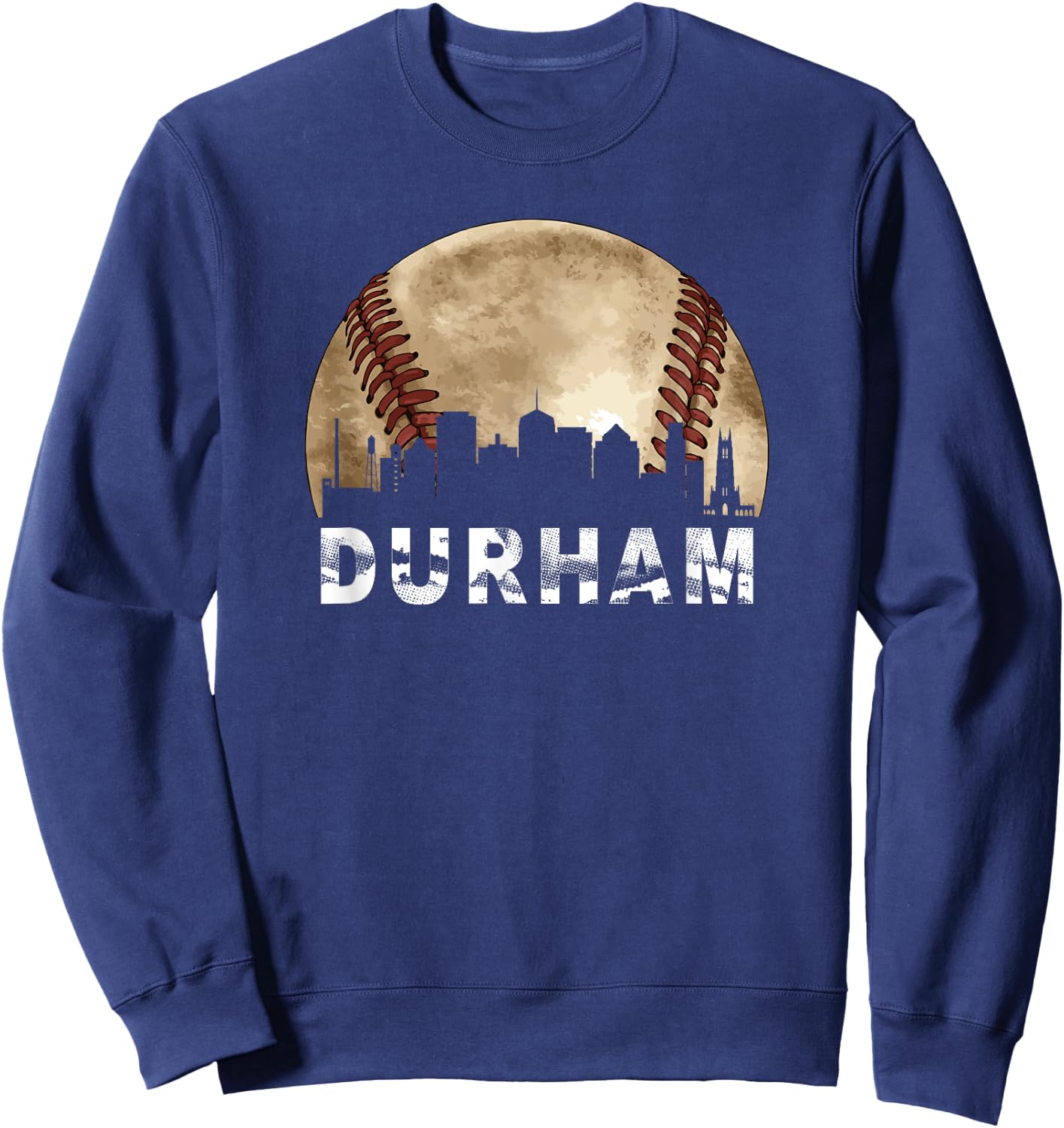 Durham Skyline City Vintage Baseball Lover Sweatshirt - Sweatshirt | Navy