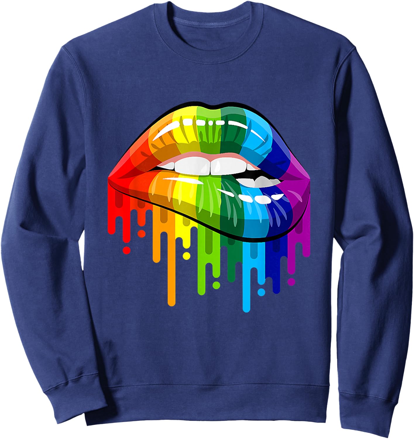 80's Sexy Colorful Graphic Lips, Women Printed Design Lips Sweatshirt - Sweatshirt | Navy