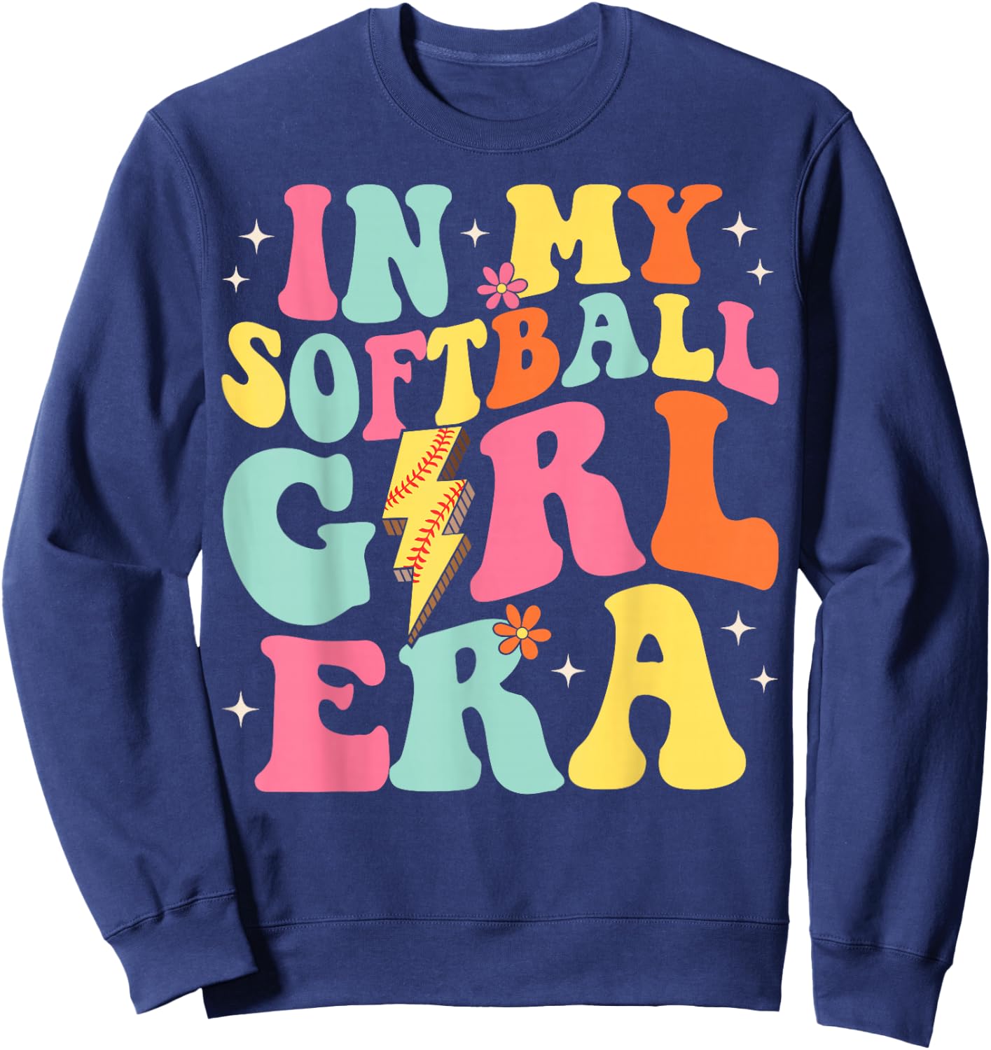 In My Softball Girl Era Retro Groovy Softball Girl Sweatshirt - Sweatshirt | Navy