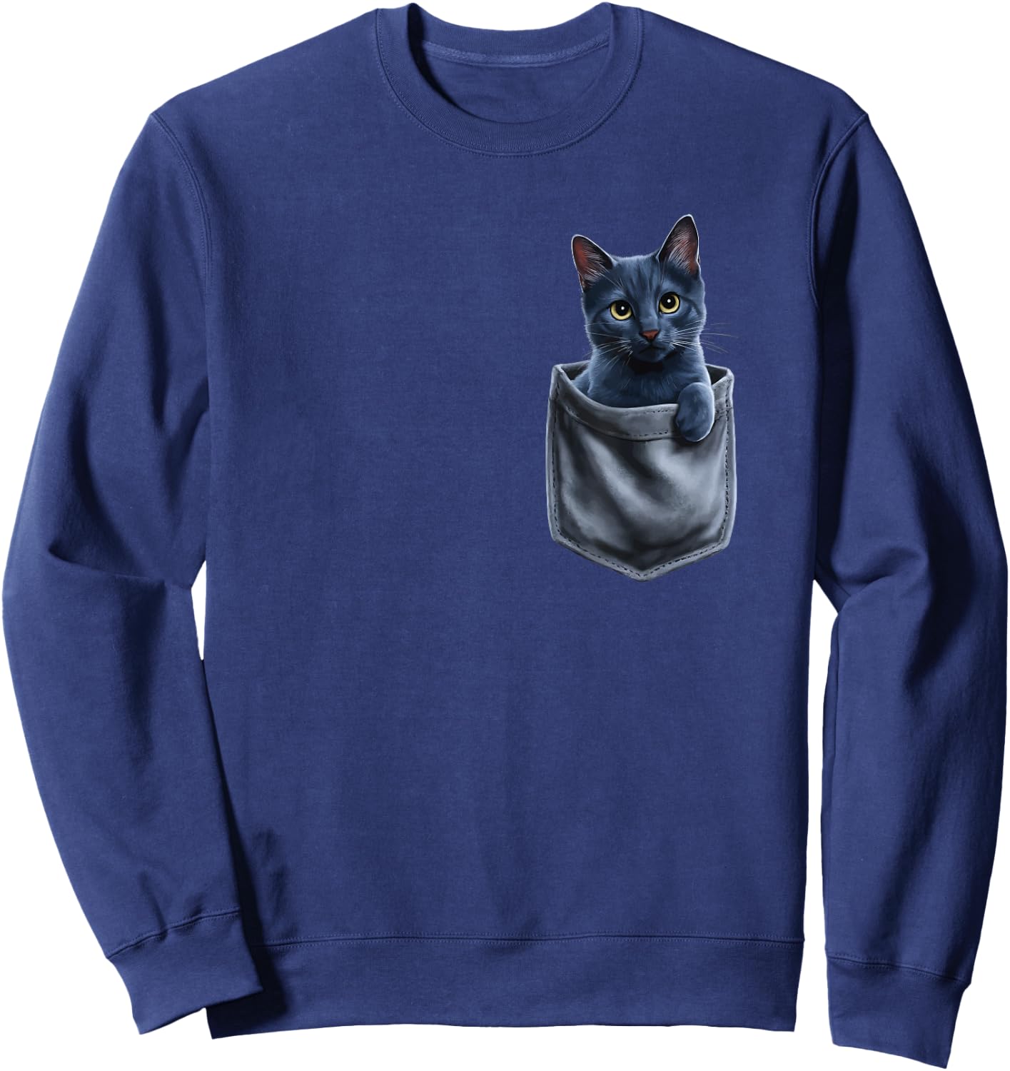 Russian Blue Cat In Pocket Men Women Kids Sweatshirt - Sweatshirt | Navy