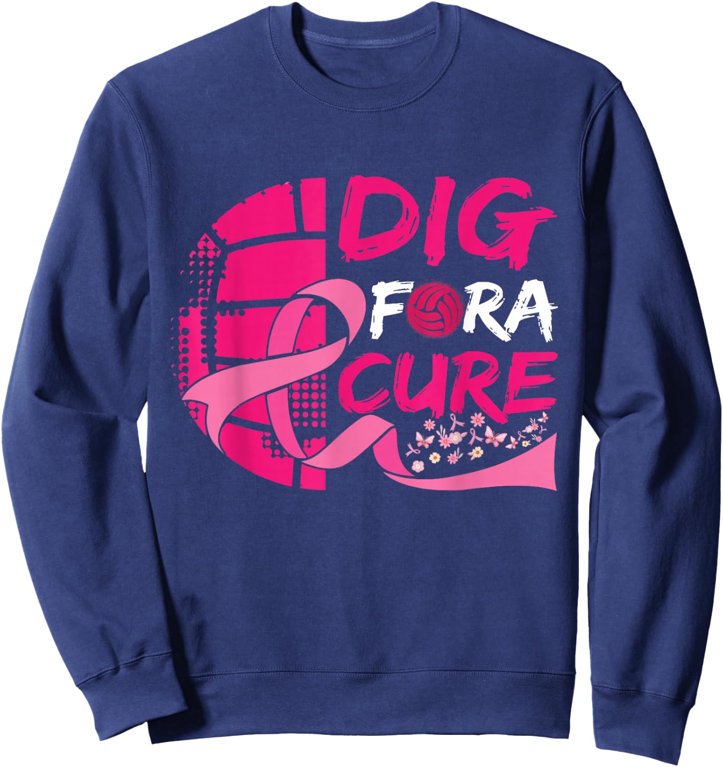 Dig For A Cure Breast Cancer Awareness Volleyball Pink Sweatshirt - Sweatshirt | Navy