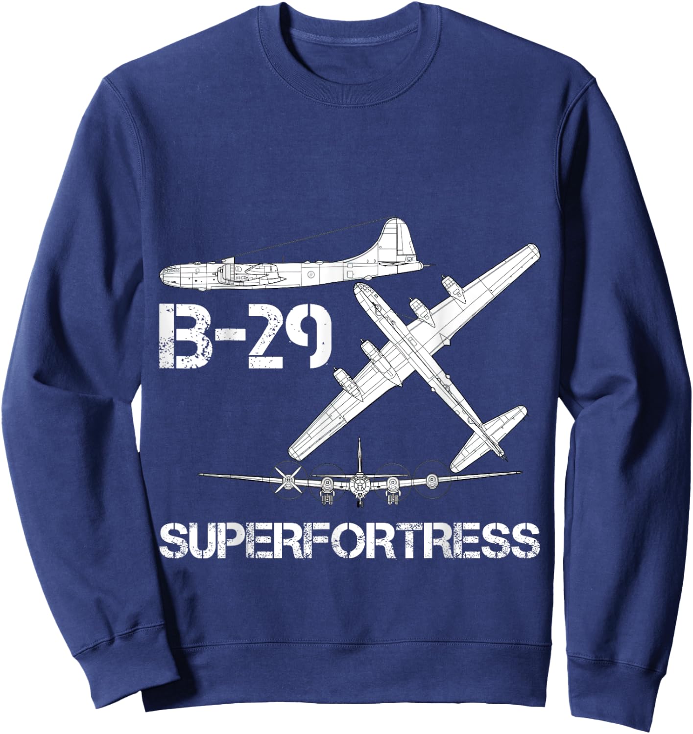 B-29 Superfortress WW2 Heavy Bomber Aircraft Blueprint Sweatshirt - Sweatshirt | Navy
