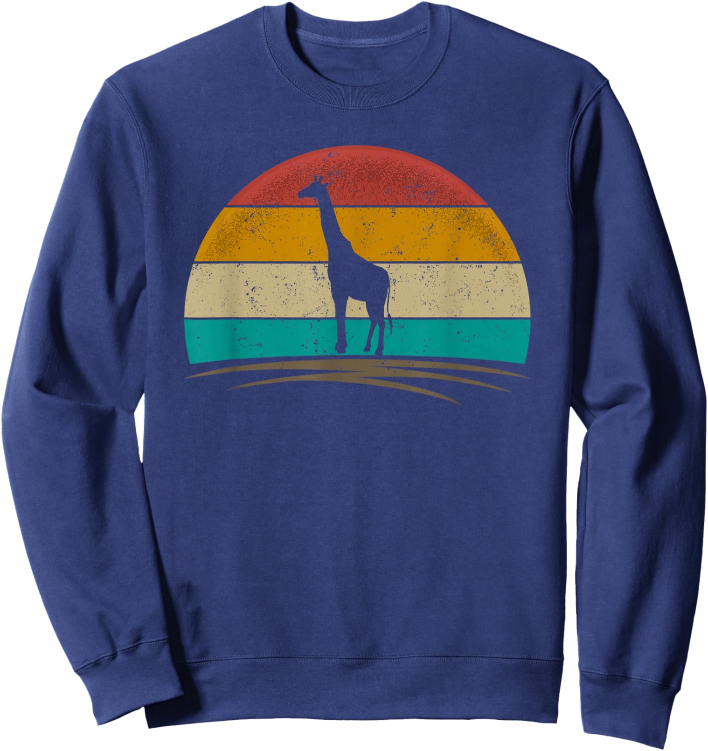 Vintage Giraffe Retro Distressed Giraffe Safari Men Women Sweatshirt - Sweatshirt | Navy