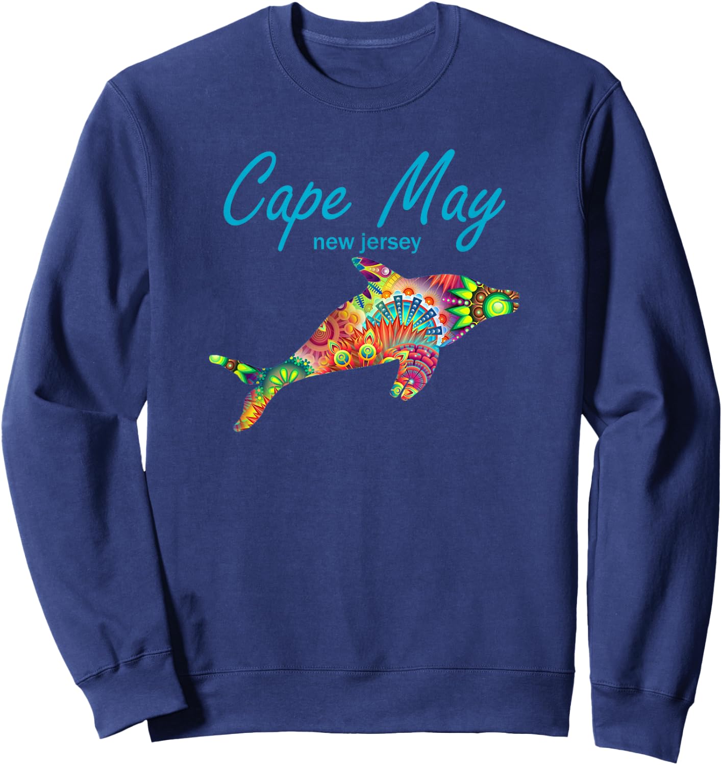Cape May NJ Beach Dolphin Ocean New Jersey Beach Vacation Sweatshirt - Sweatshirt | Navy