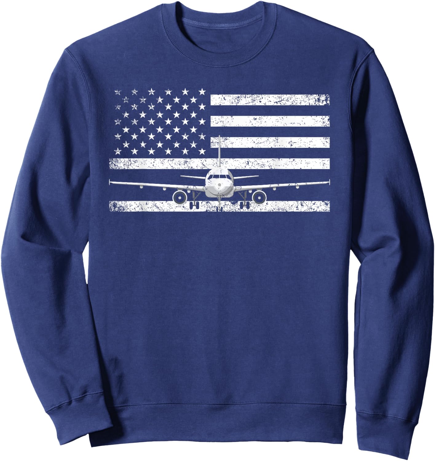 US Flag Airplane Patriotic American Pilot Sweatshirt - Sweatshirt | Navy