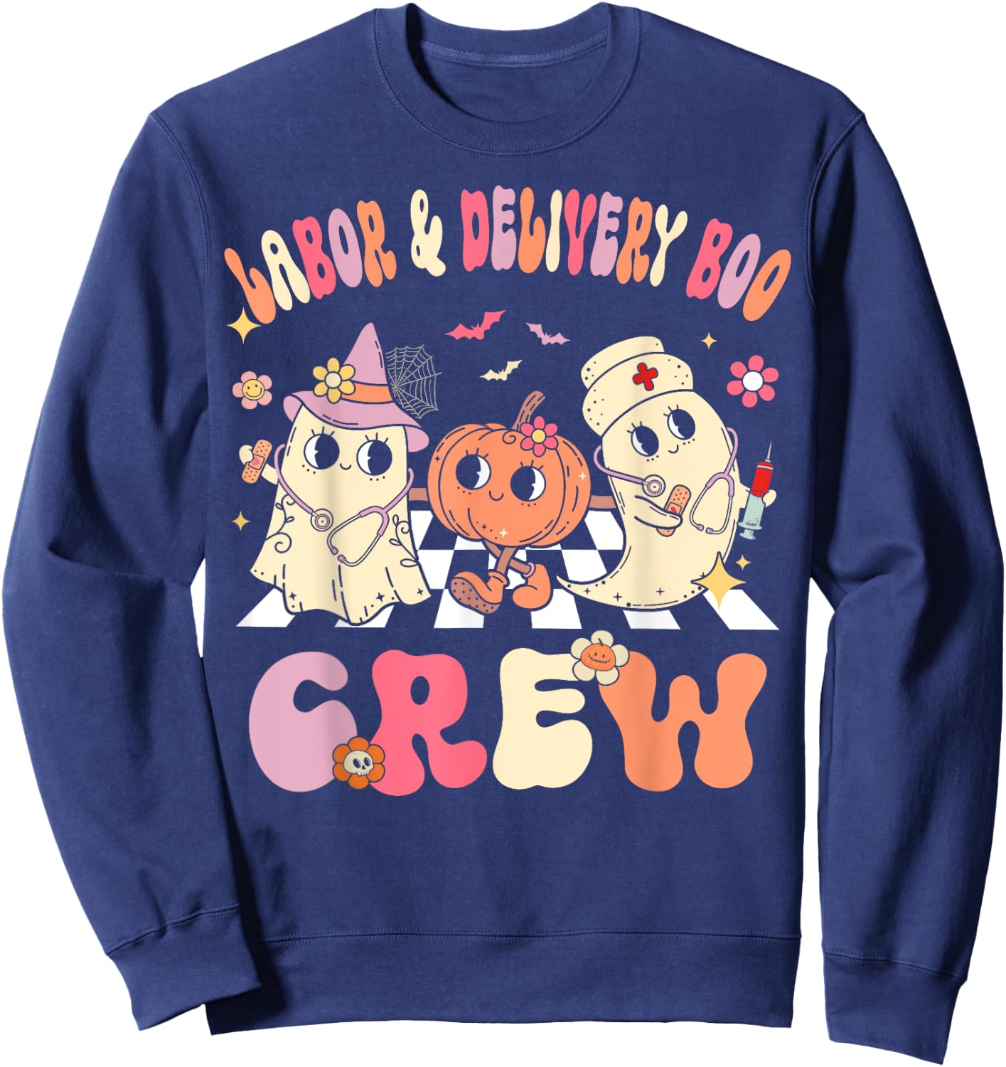 Labor & Delivery Boo Crew Funny Halloween Costume L&D Nurse Sweatshirt - Sweatshirt | Navy
