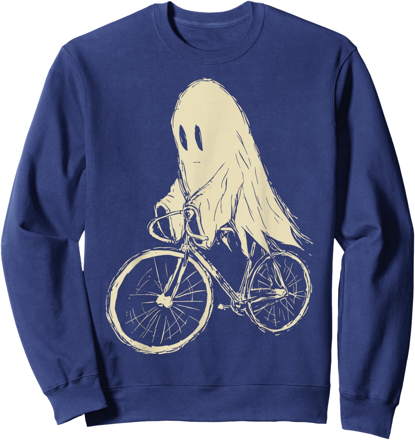 Vintage Ghost Riding Bicycle Cycing Biking Halloween Sweatshirt - Sweatshirt | Navy
