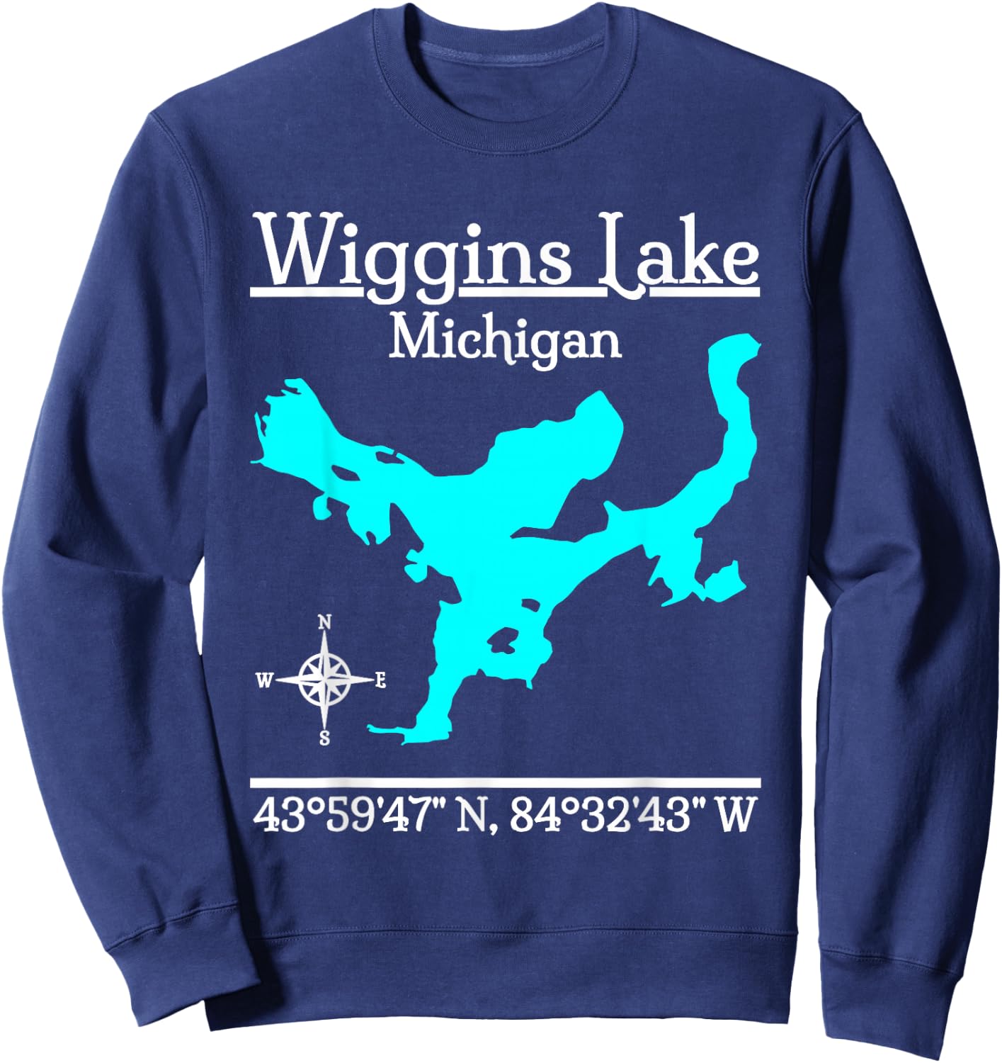 Designed by GeoGearCo Wiggins Lake, Michigan - Kids, -Adults - Black - Short Sleeve - - Classic Fit - Cotton 65%, Polyester 35% Sweatshirt - Sweatshirt | Navy