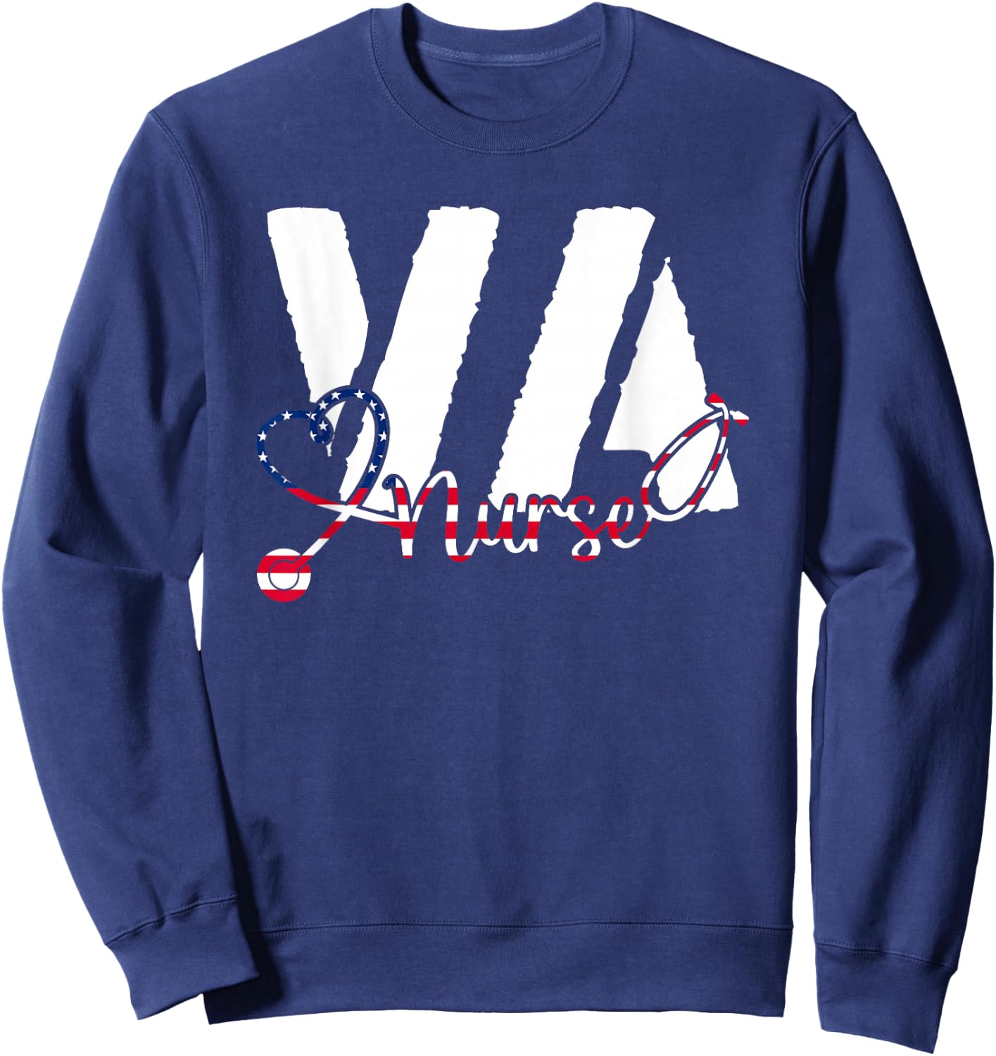 VA Nurse RN American Flag Patriotic 4th of July Veterans Day Sweatshirt - Sweatshirt | Navy