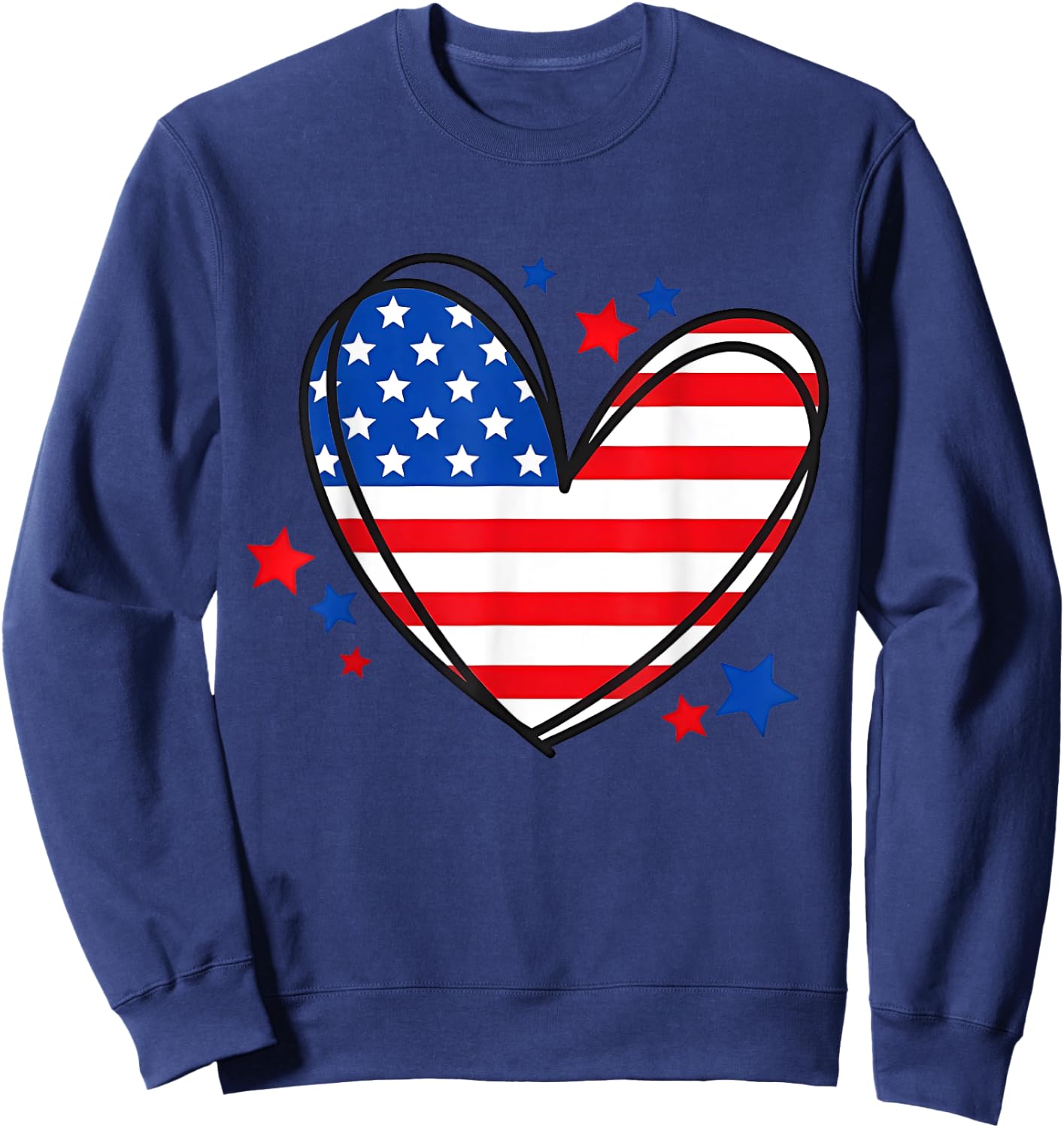 American Flag Heart Independence Day 4th of July Women Kids Sweatshirt - Sweatshirt | Navy