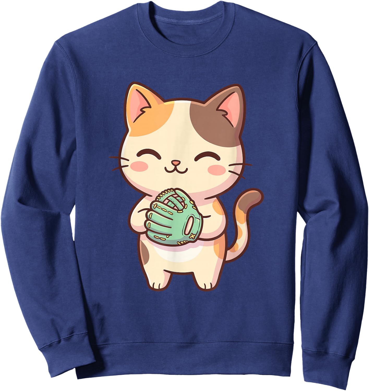 Cute Kawaii Cat Softball Sweatshirt - Sweatshirt | Navy