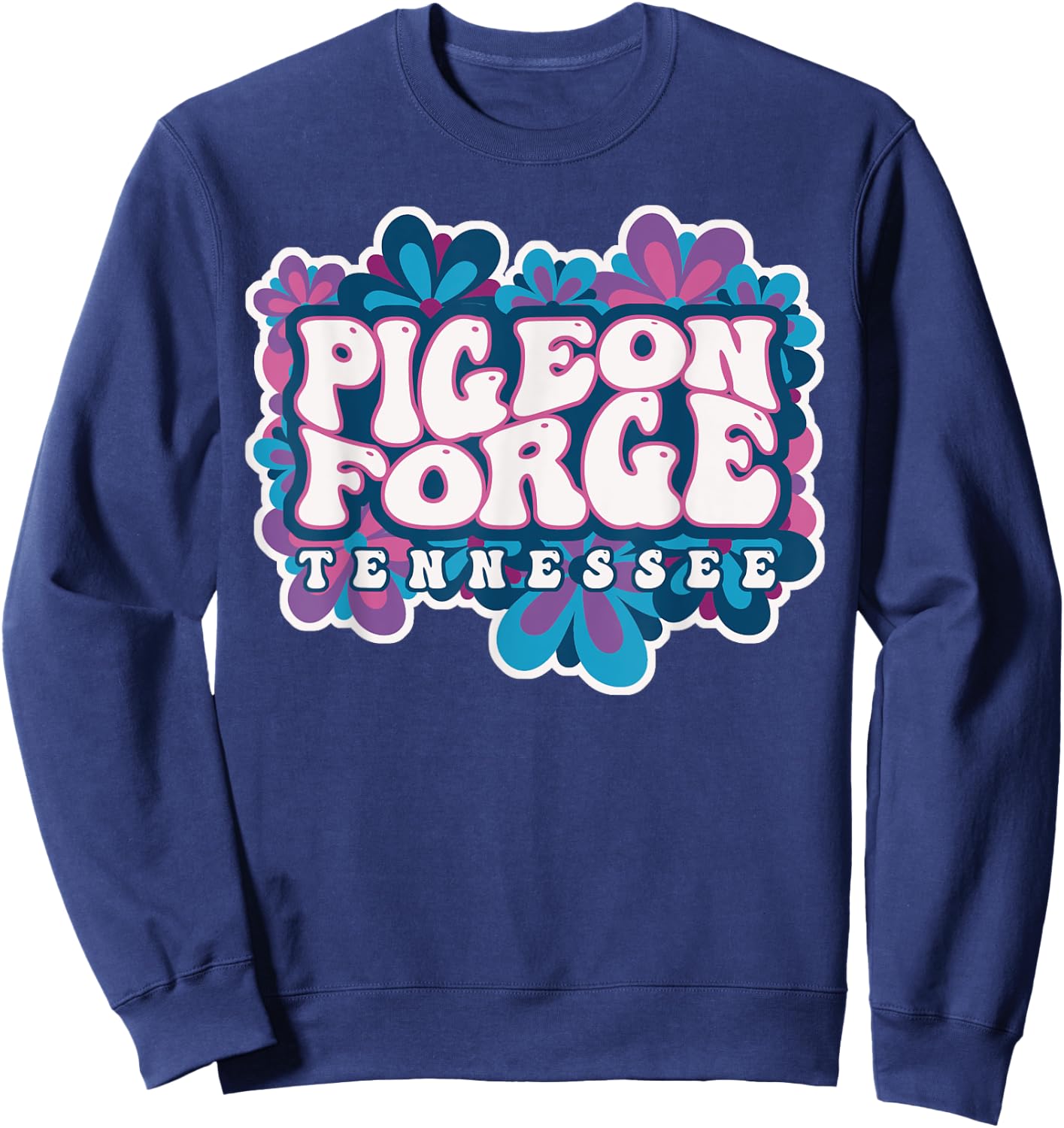 Pigeon Forge Tennessee Travel Hippie 70s Groovy Wavy Text Sweatshirt - Sweatshirt | Navy