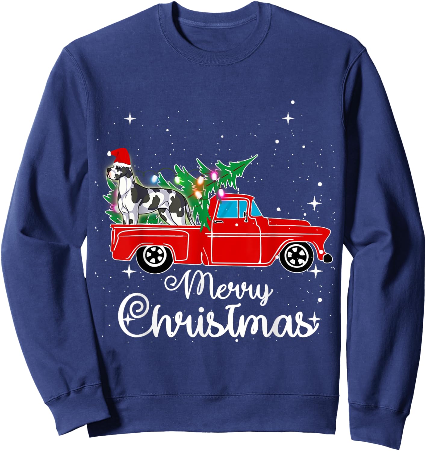 Great Dane Dog Red Truck Christmas Tree Lights Merry Xmas Women Kids Sweatshirt - Sweatshirt | Navy