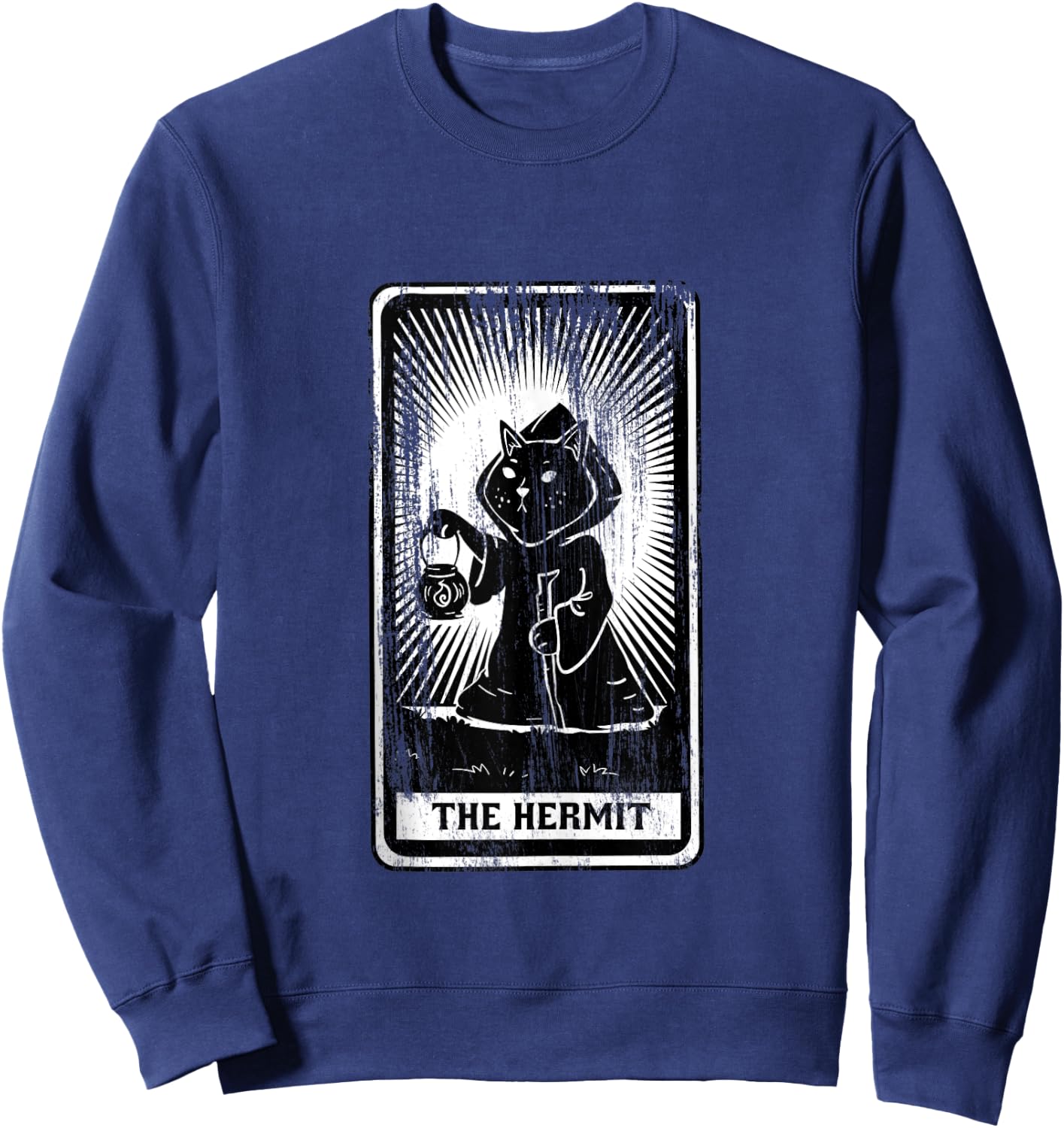 Black Cat Hermit Tarot Card Sweatshirt - Sweatshirt | Navy