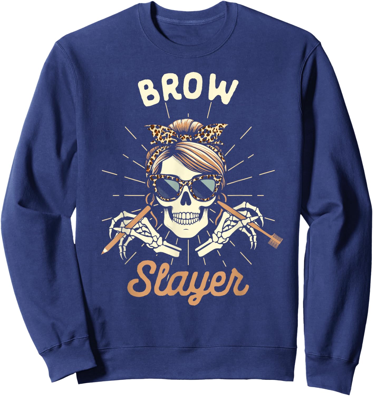 Brow Artist Esthetician Microblading Skeleton Brow Slayer Sweatshirt - Sweatshirt | Navy