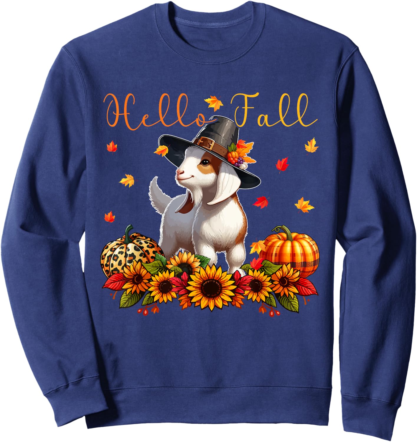 Fall Thanksgiving Goat Costume Autumn Leopard Pumpkins Sweatshirt - Sweatshirt | Navy