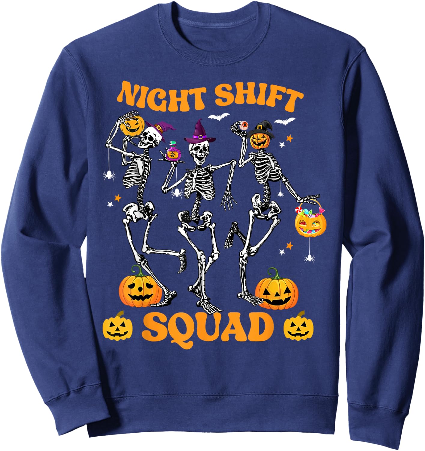 Dancing Skeleton Nurse Night Shift Squad Pumpkin Halloween Sweatshirt - Sweatshirt | Navy