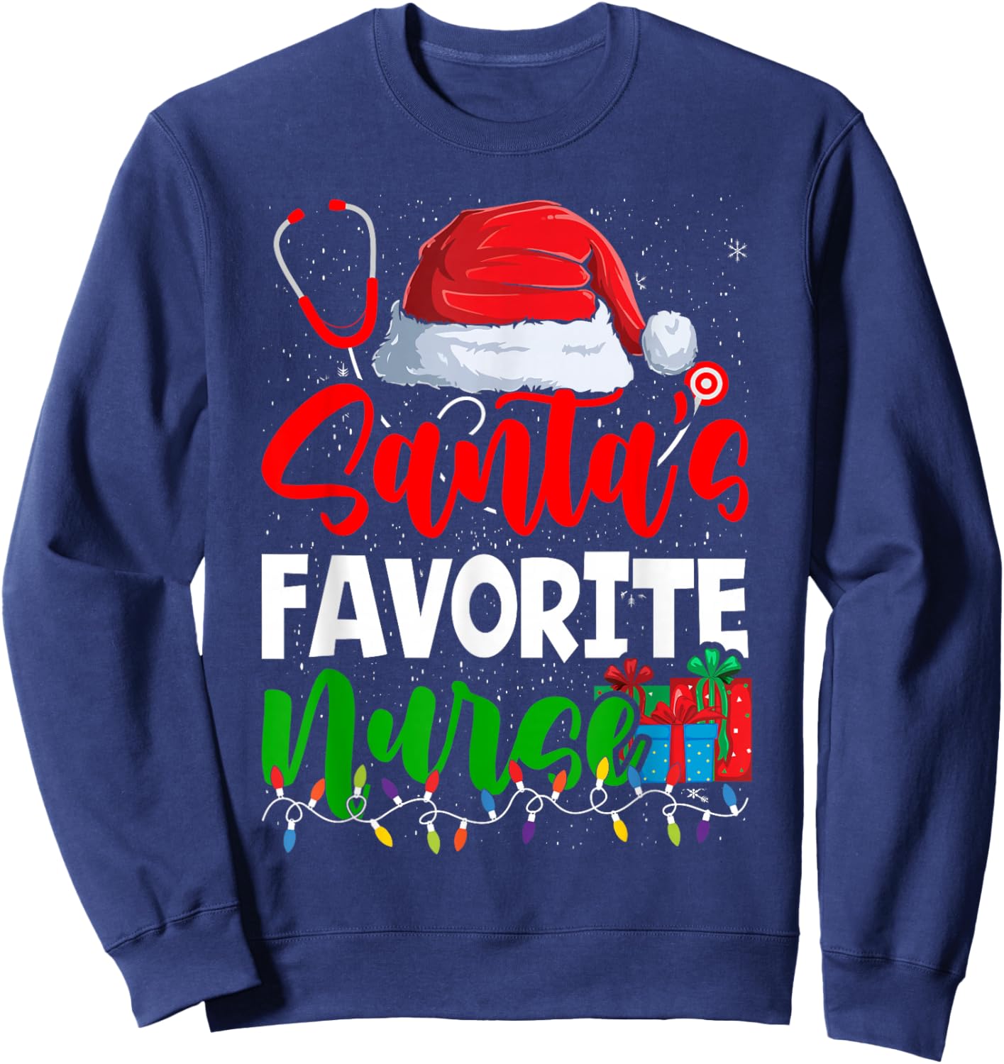 Santa's Favorite Nurse Christmas Nursing Sweatshirt - Sweatshirt | Navy