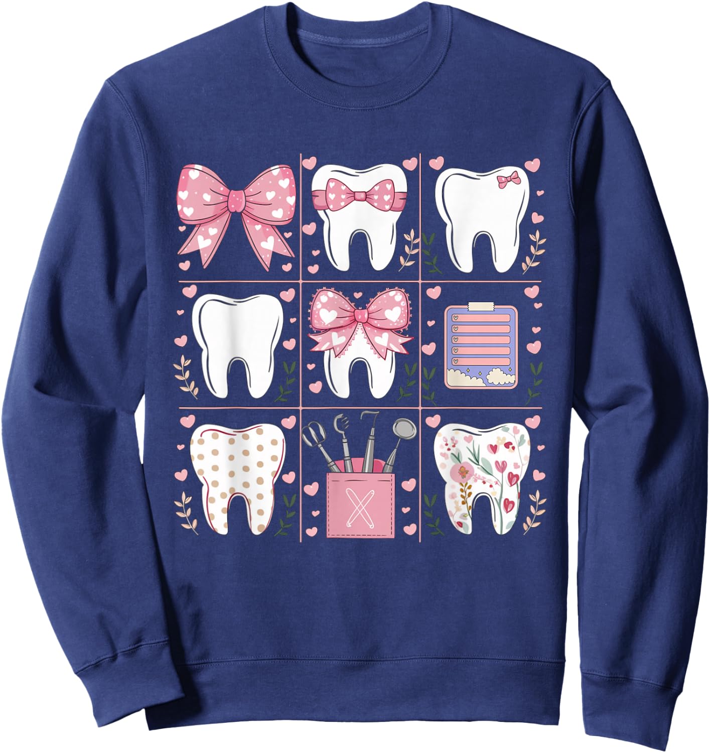 Pink Coquette Bow Cute Teeth Dentist Squad Dental Assistant Sweatshirt - Sweatshirt | Navy
