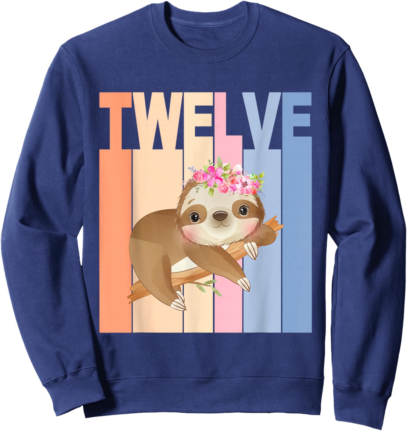 12 Year Old Cute Sloth Birthday Girl 12th Birthday Party Sweatshirt - Sweatshirt | Navy
