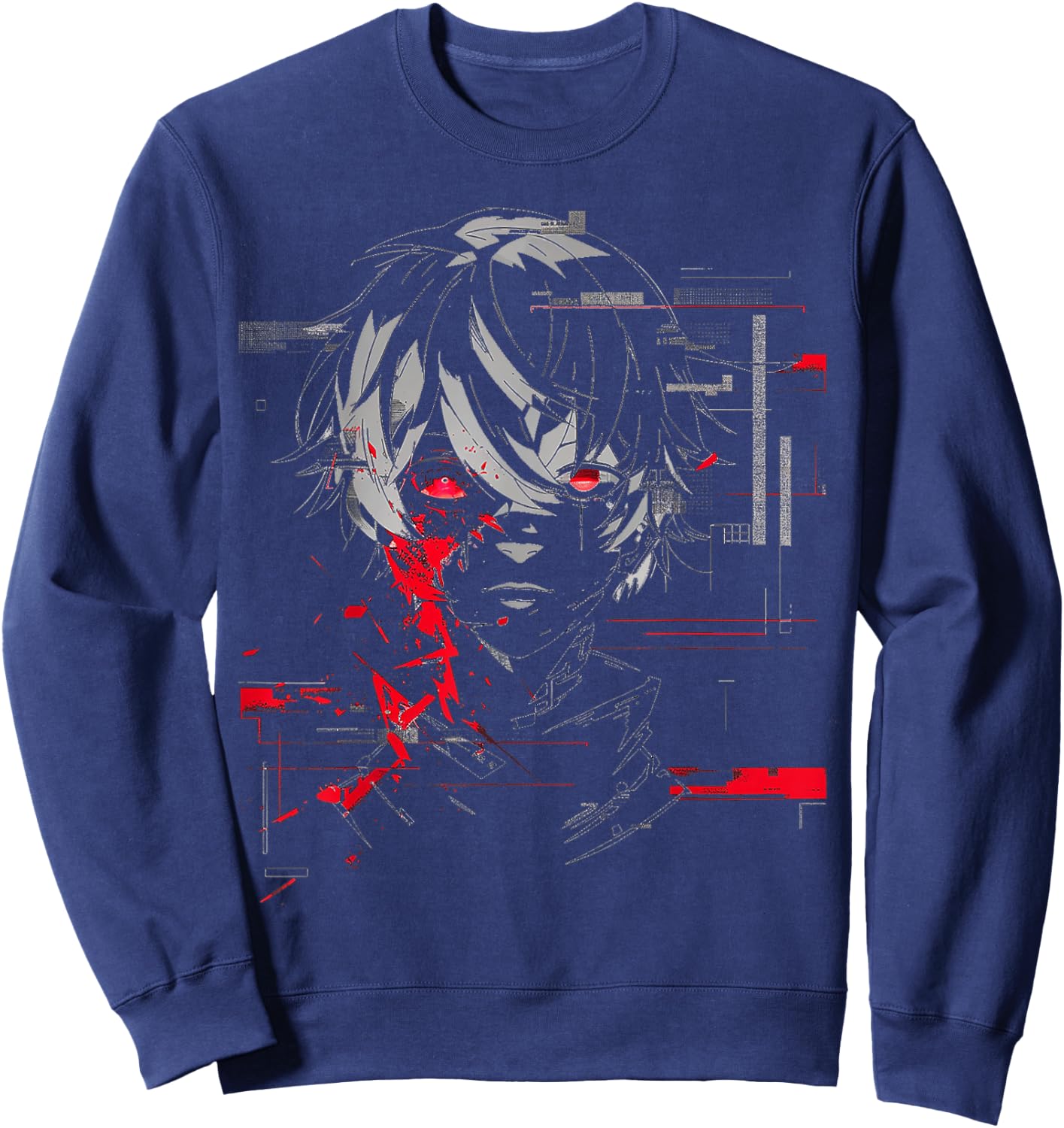 Anime Manga Motif Red-Eyes Artwork Anime Sweatshirt - Sweatshirt | Navy