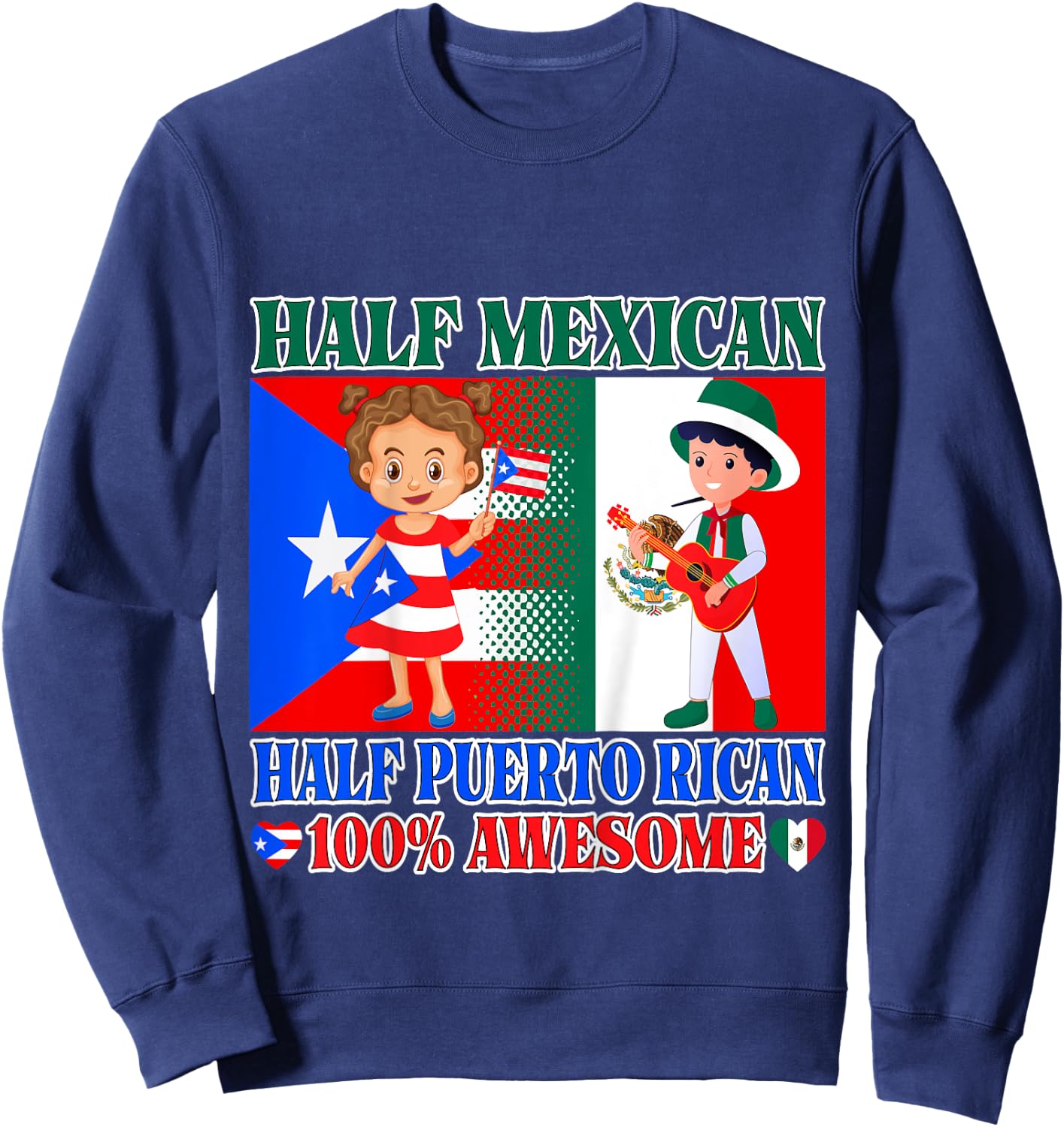 Kids Half Mexican Half Puerto Rican Mexico Flag Toddler Girl Boy Sweatshirt - Sweatshirt | Navy