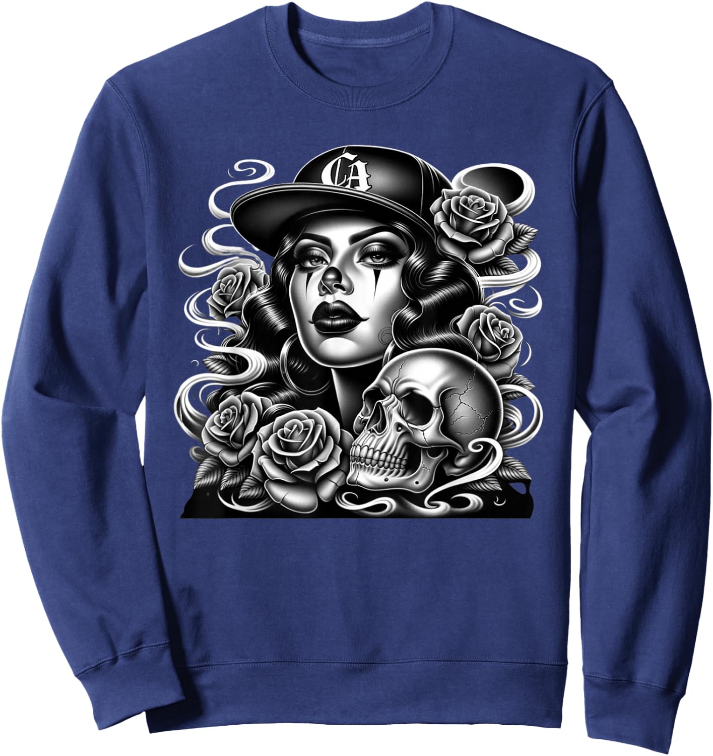 Mexican Street Culture Lowrider Beautiful Latina Women Sweatshirt - Sweatshirt | Navy
