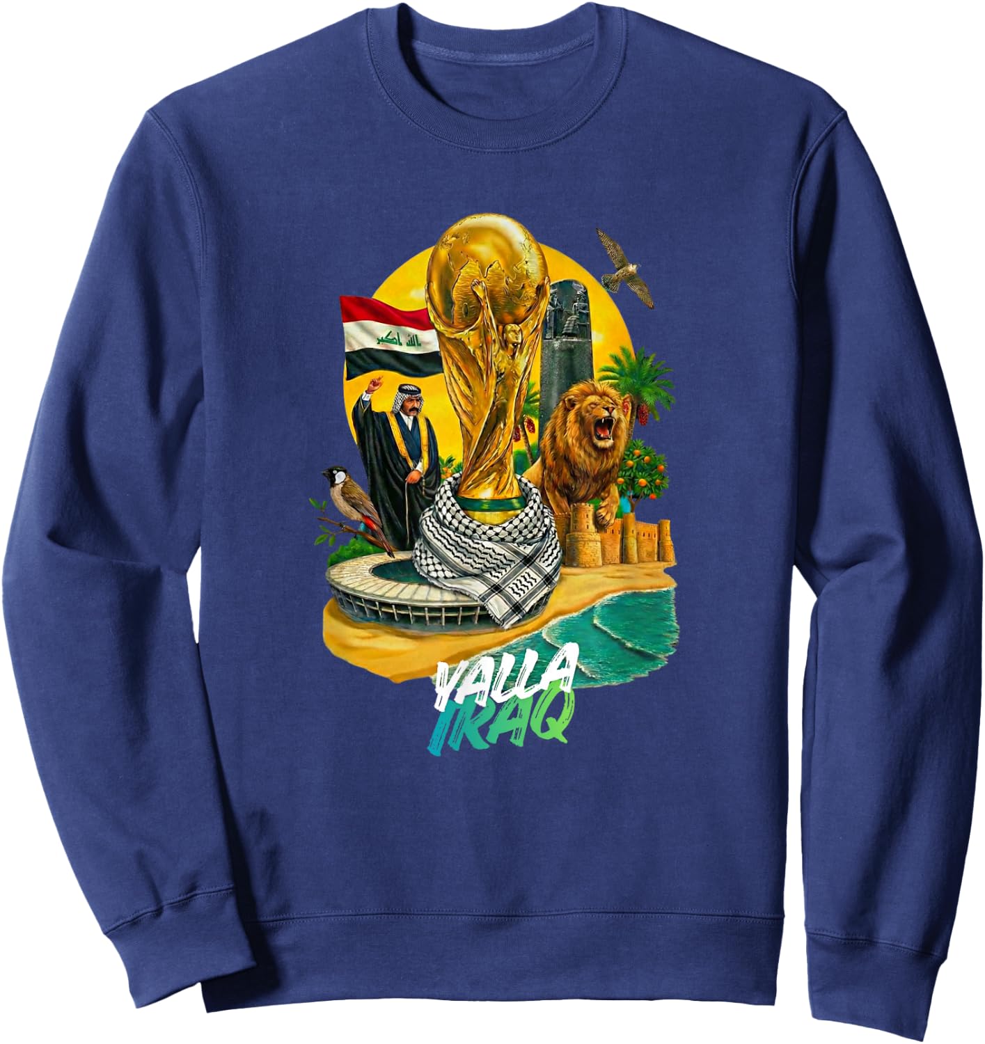 Yalla Iraq Football Fan Lions of Mesopotamia Pride Sweatshirt - Sweatshirt | Navy