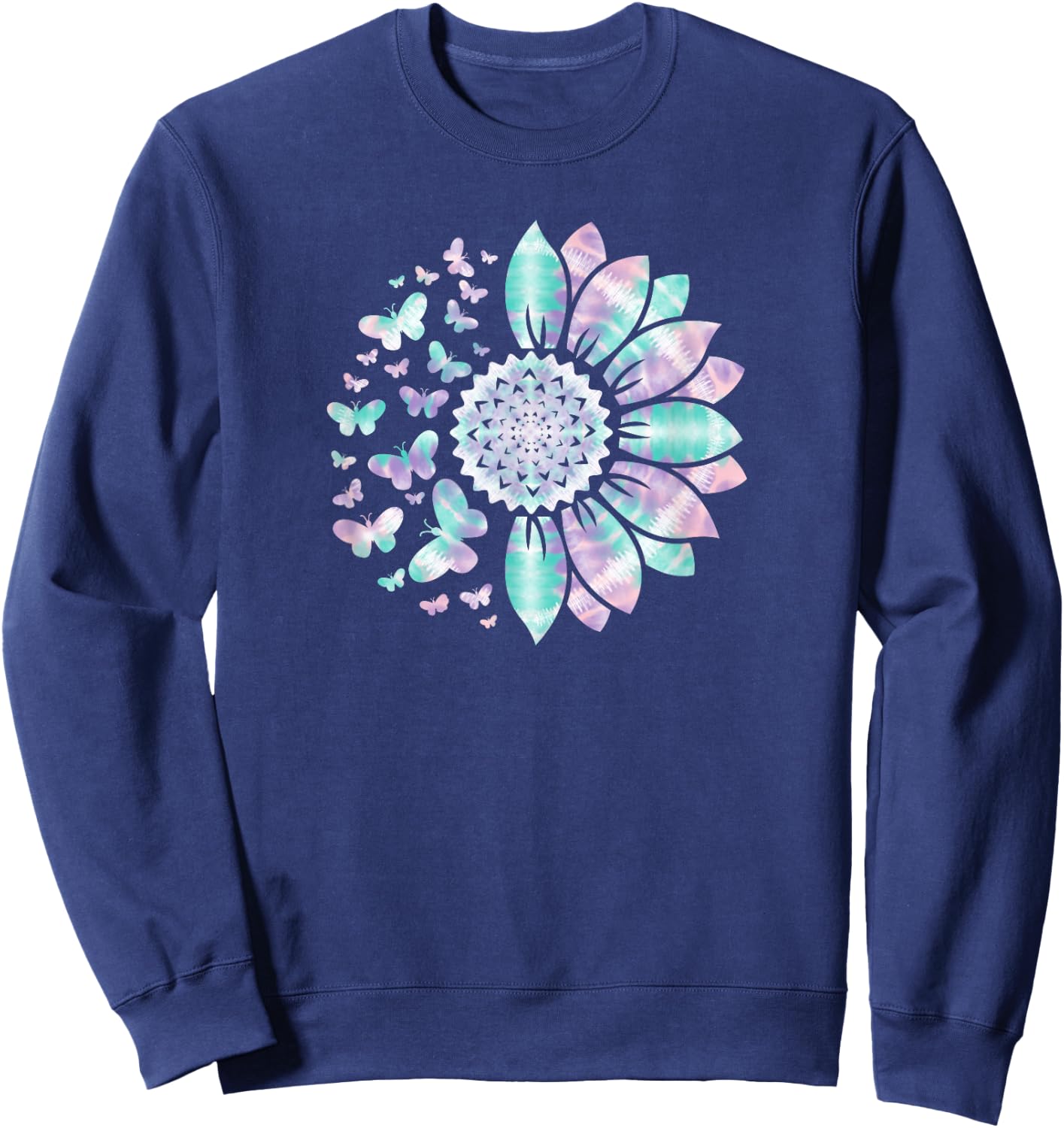 Sunflower Sun Flower Tie Dye Daisy Butterflies Women Girls Sweatshirt - Sweatshirt | Navy