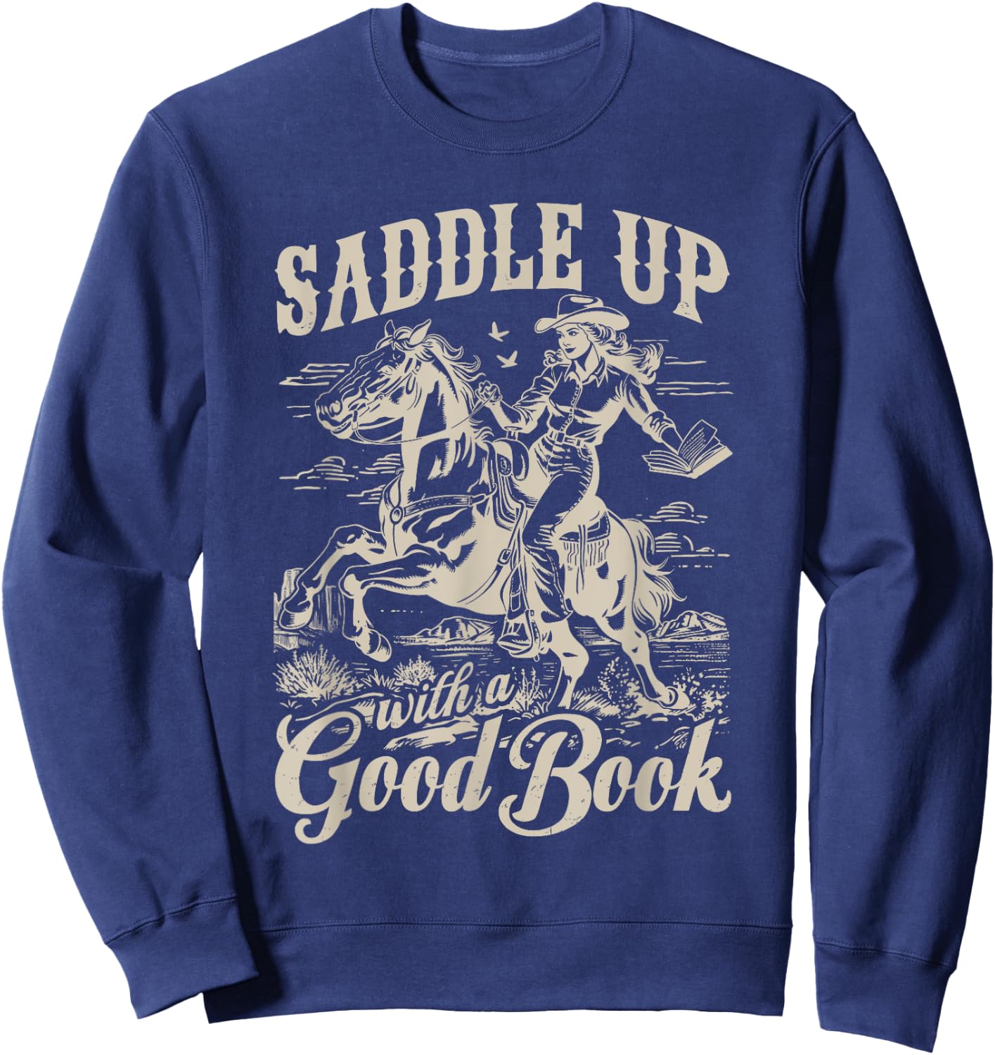 Bookish Retro Western Cowgirl Texas Book Lover Novel Reader Sweatshirt - Sweatshirt | Navy
