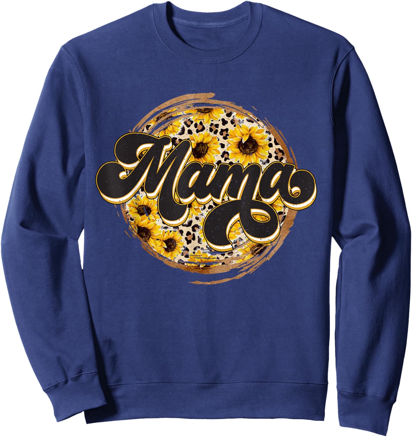 Cute Mama Cow Print Sunflower Leapard Mother's day Sweatshirt - Sweatshirt | Navy