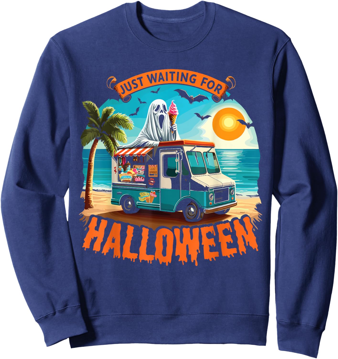 Skeleton Just Waiting For Halloween Halloween Summer Ghost Sweatshirt - Sweatshirt | Navy