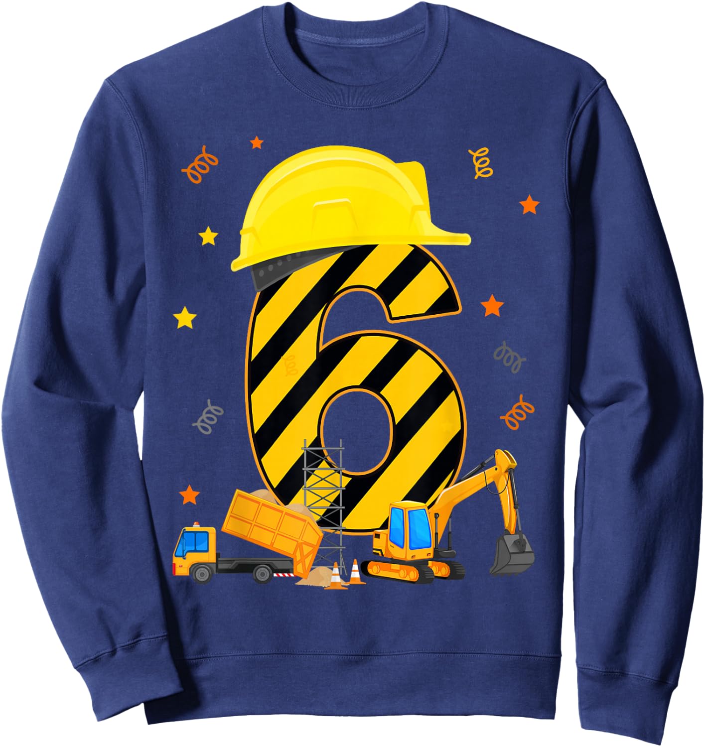 Six 6 Year Old 6th Birthday Construction Vehicles 6yr Sweatshirt - Sweatshirt | Navy