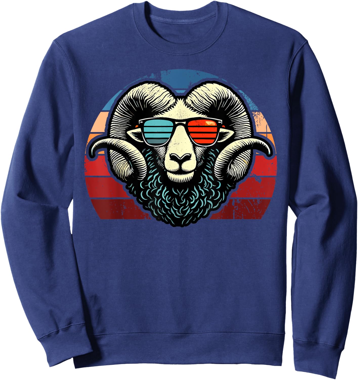 Retro Ram in Sunglasses Men Women Kids Novelty Funny Ram Sweatshirt - Sweatshirt | Navy