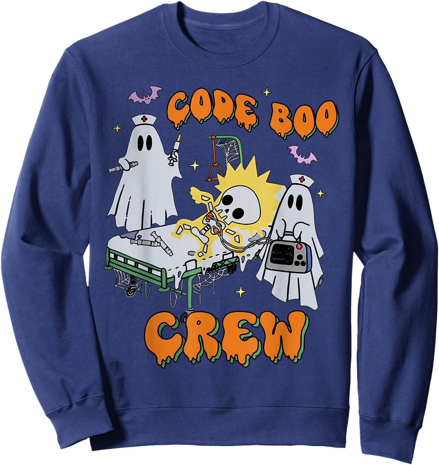 Code Boo Crew Funny Ghost Nurse Halloween Costume Nursing Sweatshirt - Sweatshirt | Navy