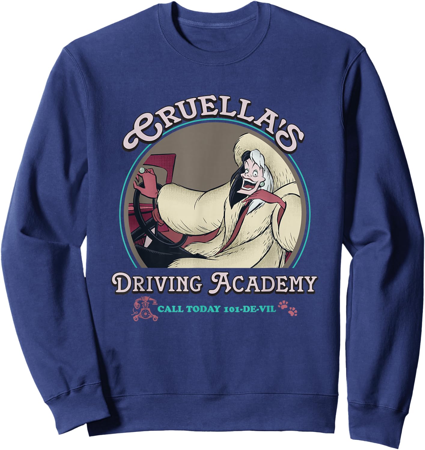 Disney Villains Cruella's Driving Academy Retro Chest Poster Sweatshirt - Sweatshirt | Navy