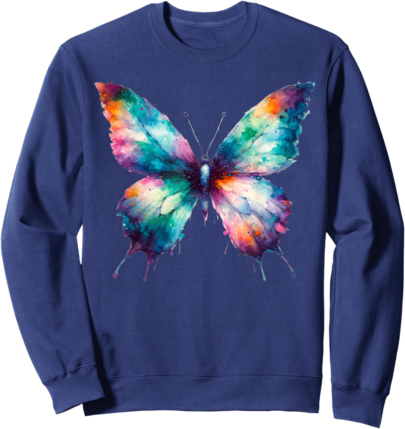 Watercolor Butterfly Art Butterflies , Small, Black Sweatshirt - Sweatshirt | Navy