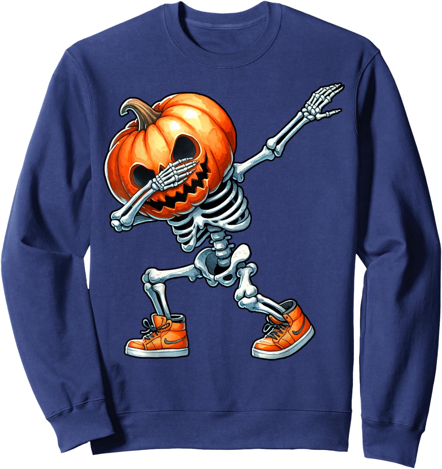 Halloween Boys Dabbing Skeleton Scary Pumpkin Jack O Lantern Sweatshirt - Sweatshirt | Navy
