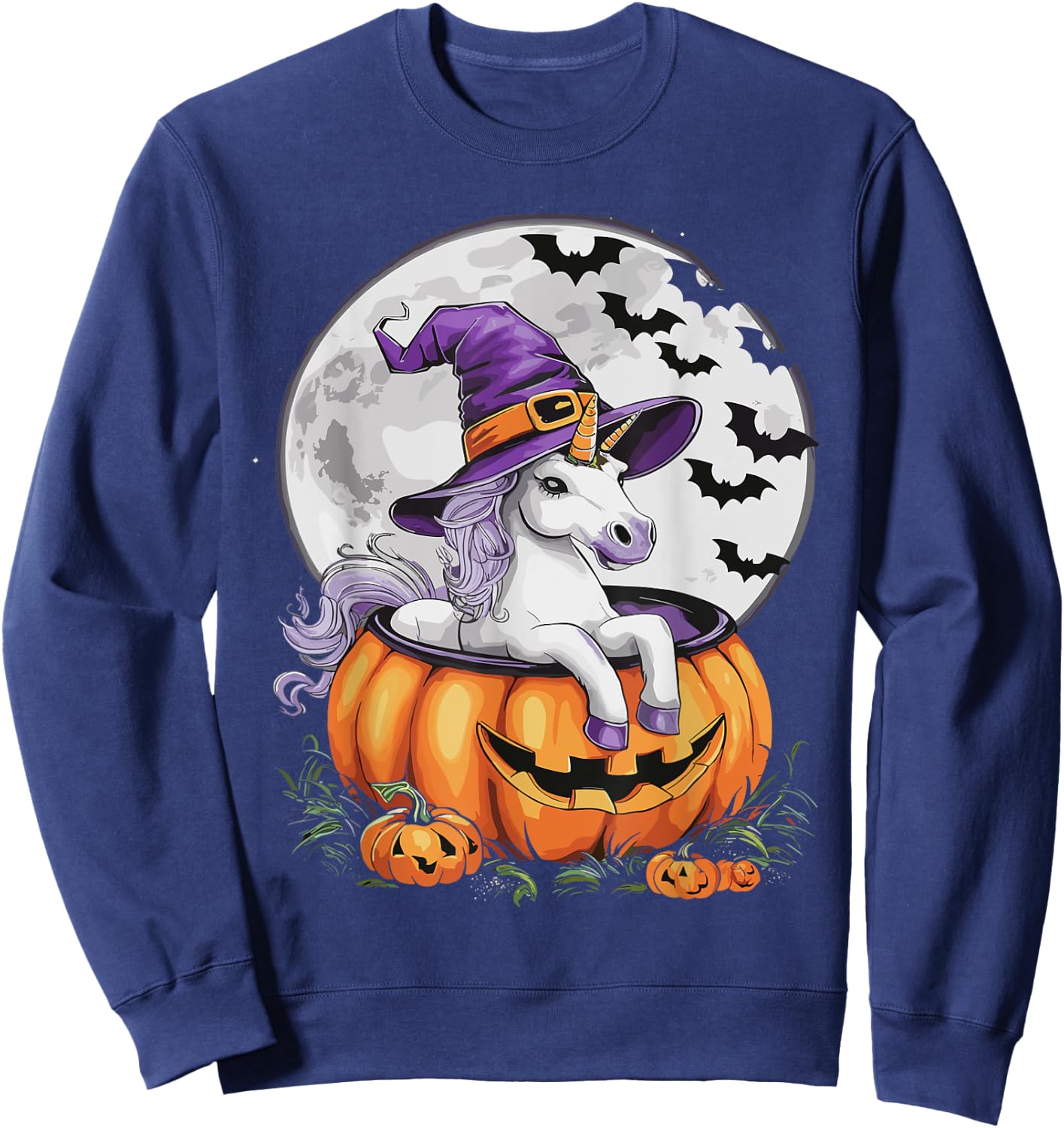 Cute Unicorn Halloween Girls Women Witchy Unicorn Halloween Sweatshirt - Sweatshirt | Navy