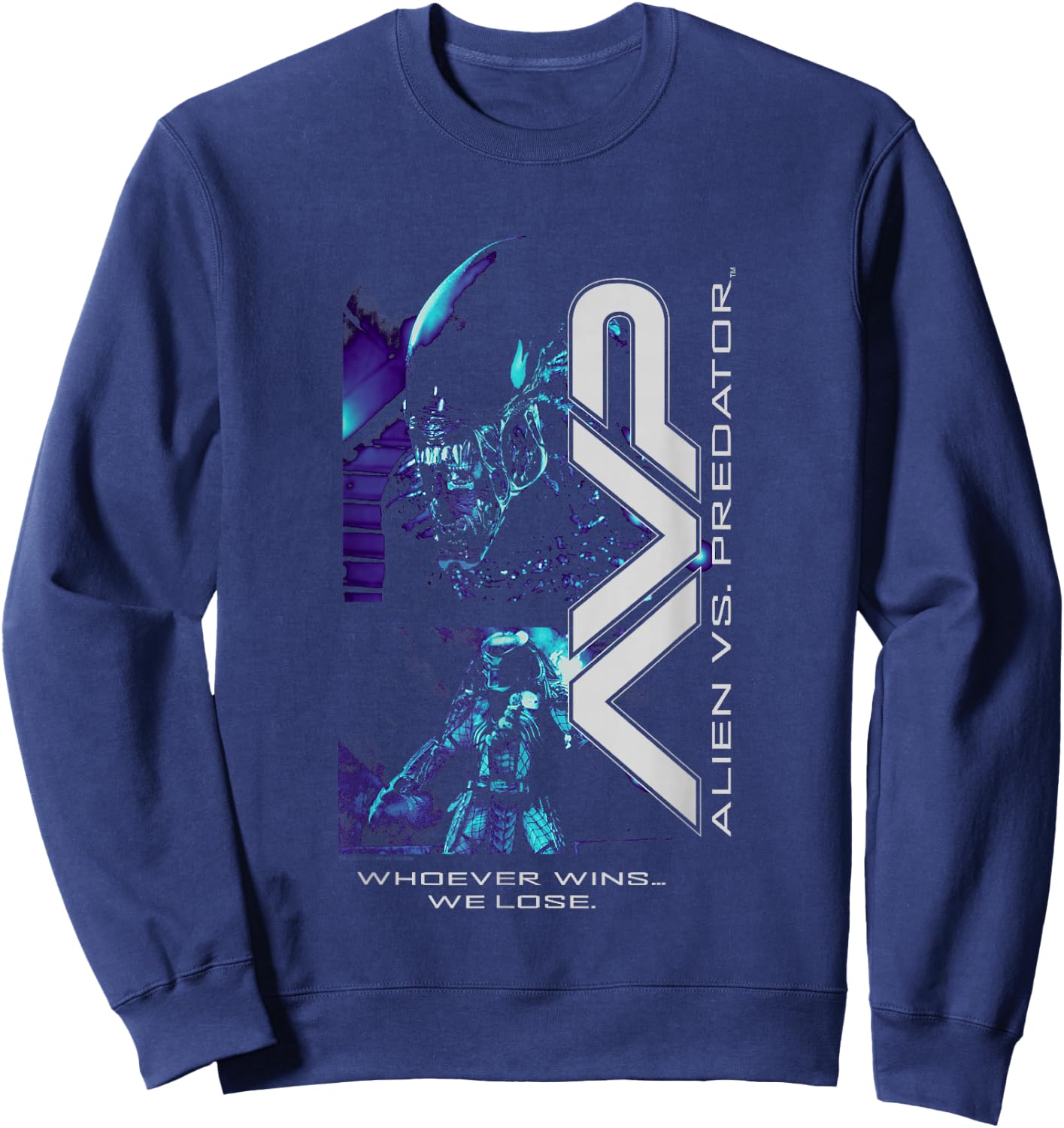 Alien vs Predator Whoever Wins… We Lose Big Chest Portrait Sweatshirt - Sweatshirt | Navy