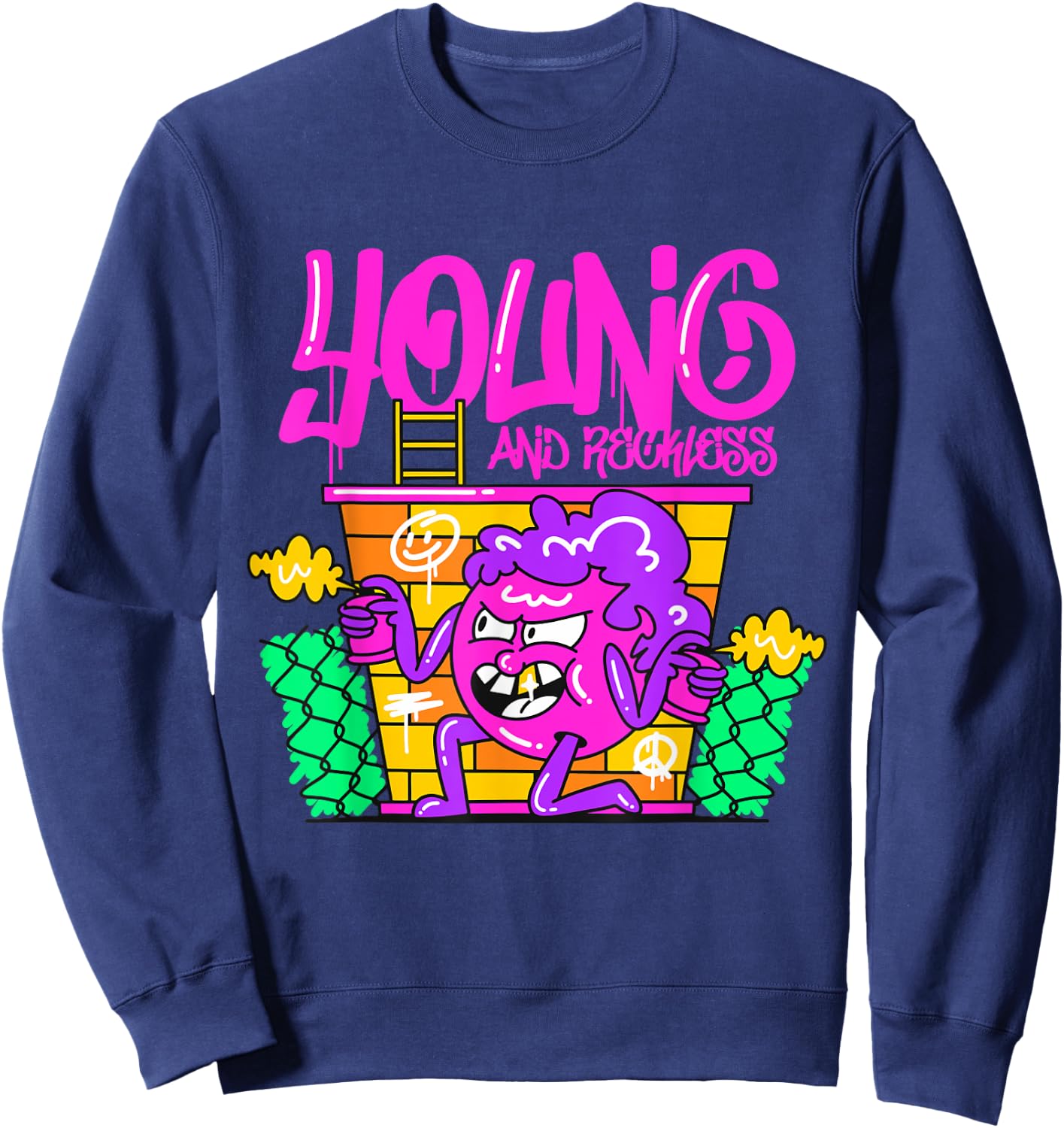 Young and Reckless Vibrant Urban Streetwear Unique Graffiti Sweatshirt - Sweatshirt | Navy