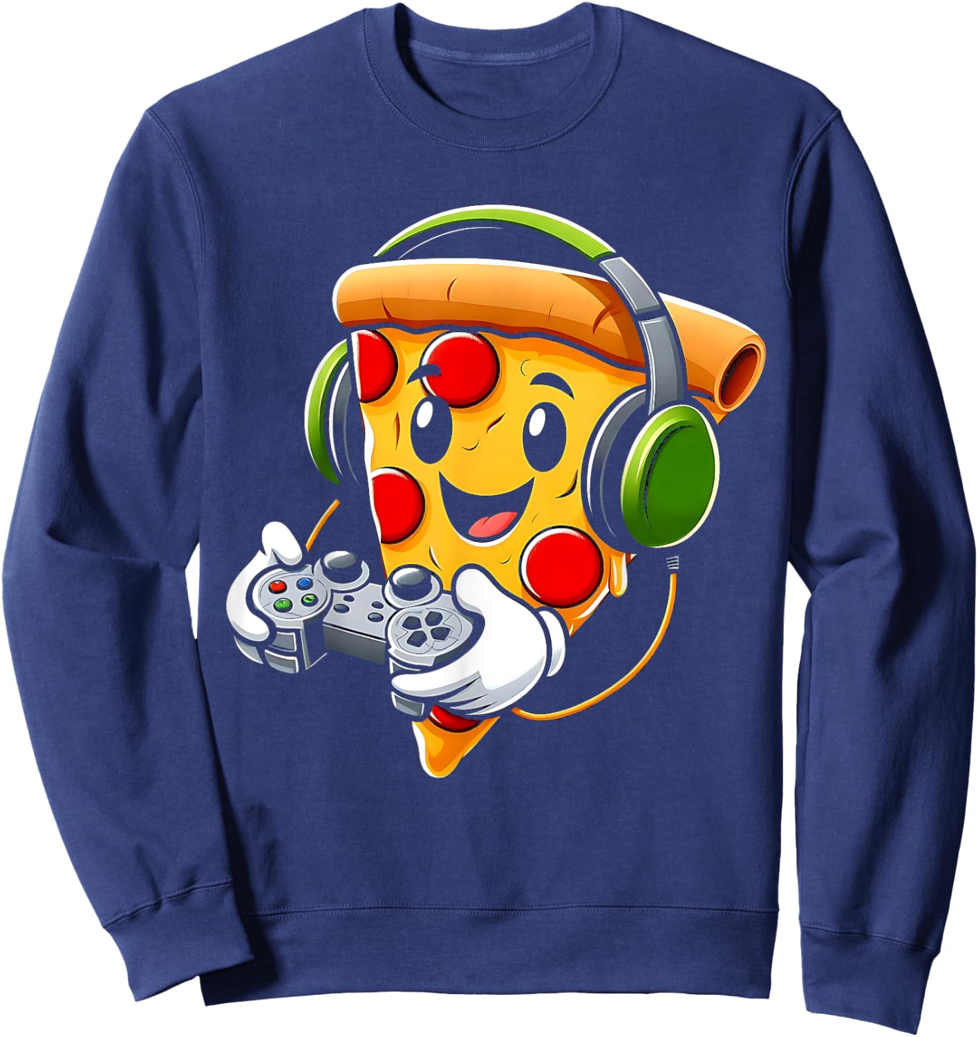 Funny Gamer Pizza Gaming Food Lovers Play Video Games Sweatshirt - Sweatshirt | Navy